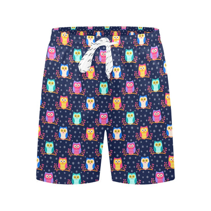Owl Cute Themed Design Print Men's Swim Trunks Beach Shorts