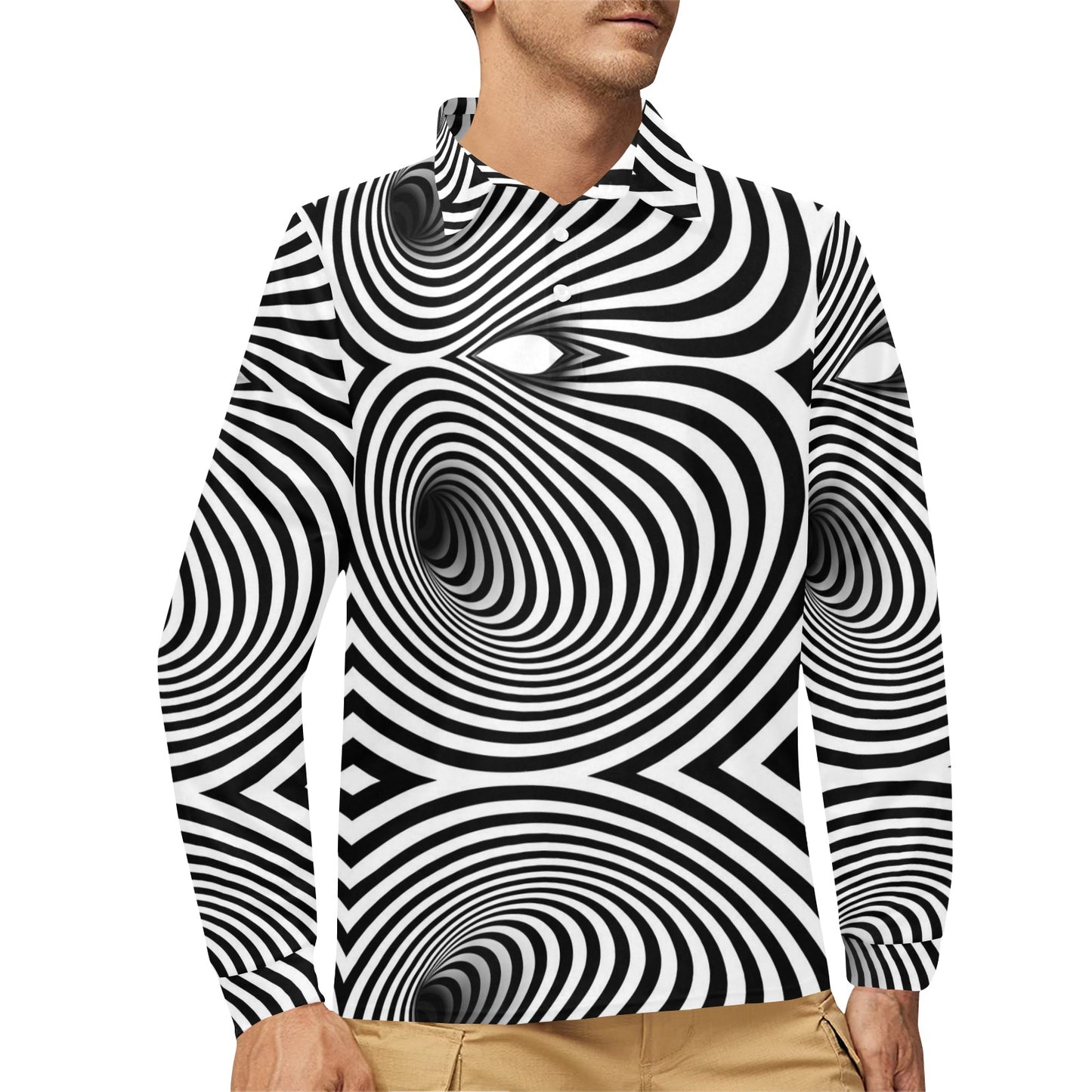 Vortex Print Design LKS303 Long Sleeve Polo Shirt For Men's