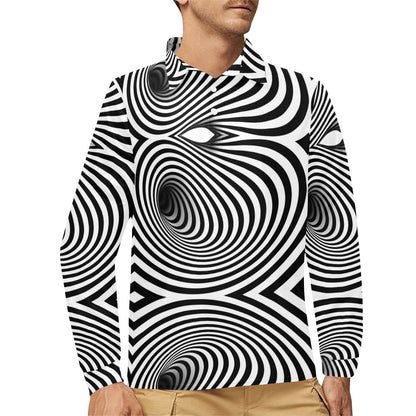 Vortex Print Design LKS303 Long Sleeve Polo Shirt For Men's