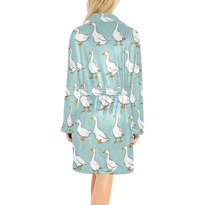 Goose Pattern Print Design 02 Women's Fleece Robe