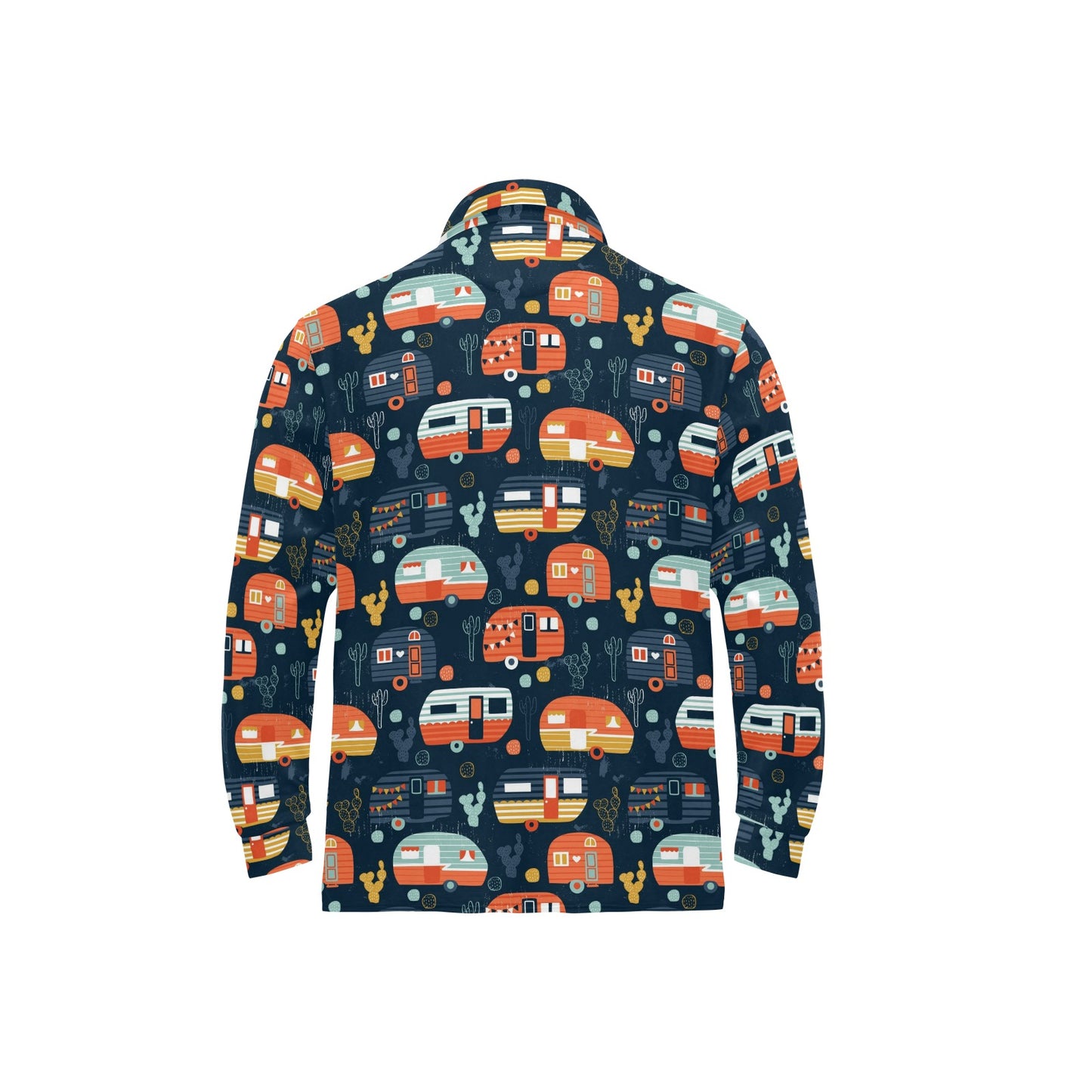 Camper Caravan Print Pattern Long Sleeve Polo Shirt For Men's