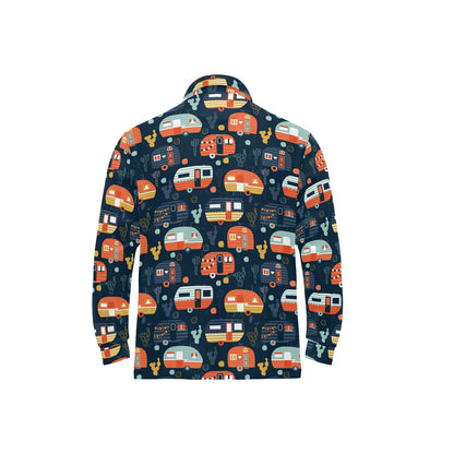Camper Caravan Print Pattern Long Sleeve Polo Shirt For Men's