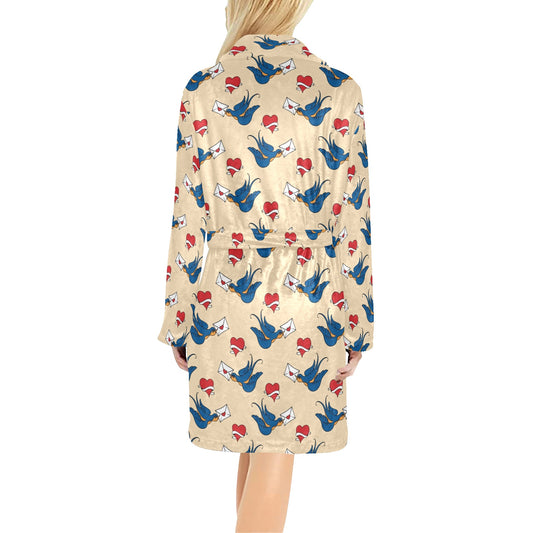 Swallow Bird Pattern Print Design 05 Women's Fleece Robe