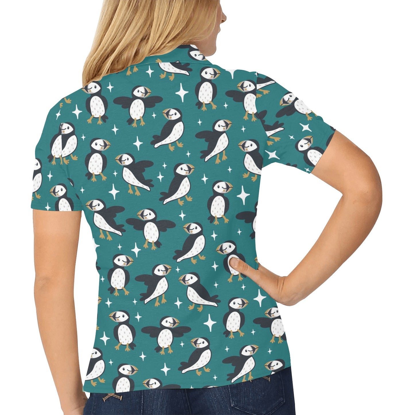Puffin Pattern Print Design A05 Women's Polo Shirt
