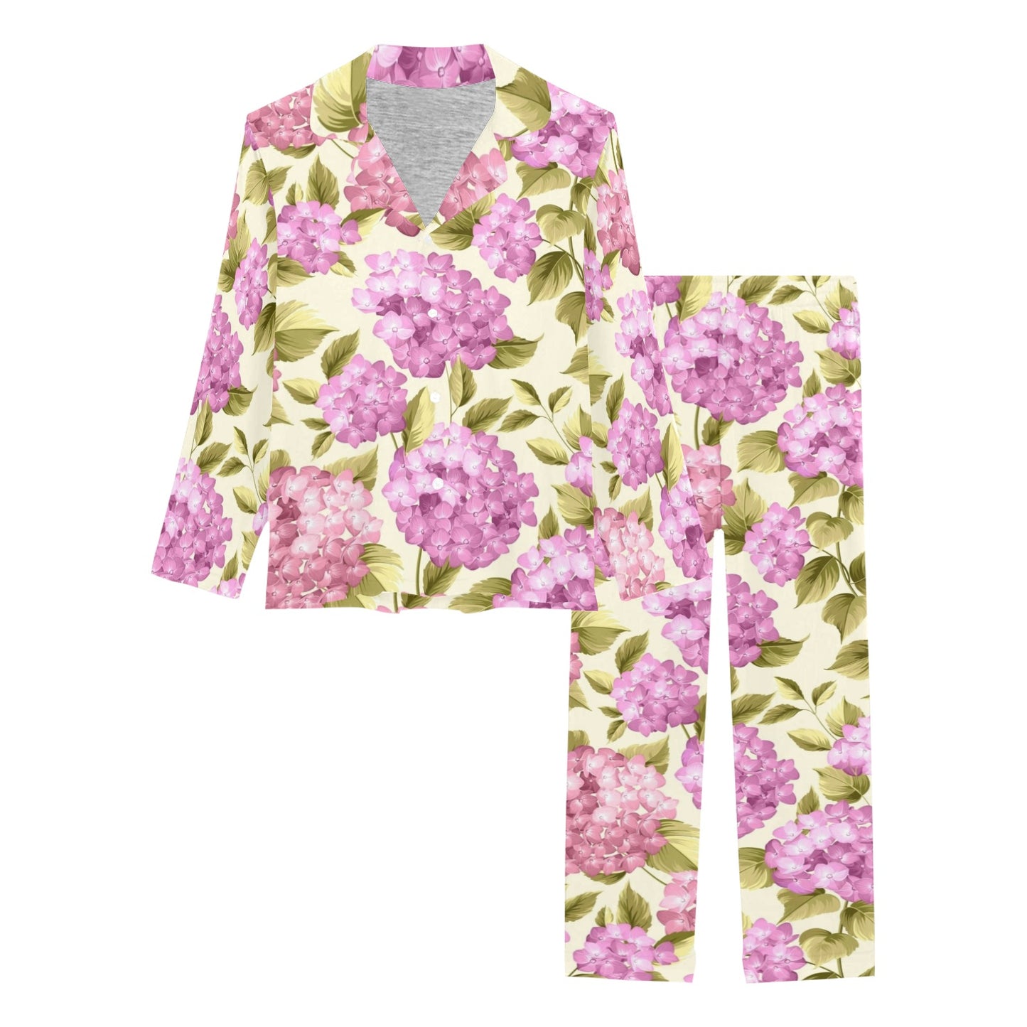 Hydrangea Pattern Print Design HD05 Women's Long Pajama Set