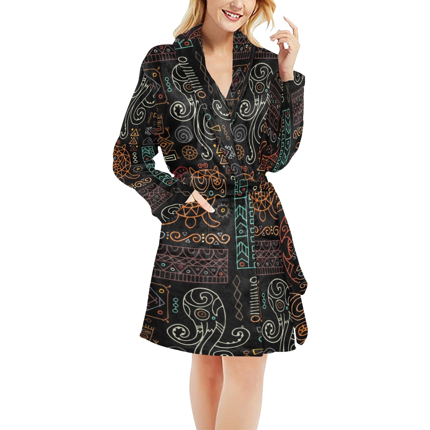 Polynesian Pattern Print Design A04 Women's Fleece Robe