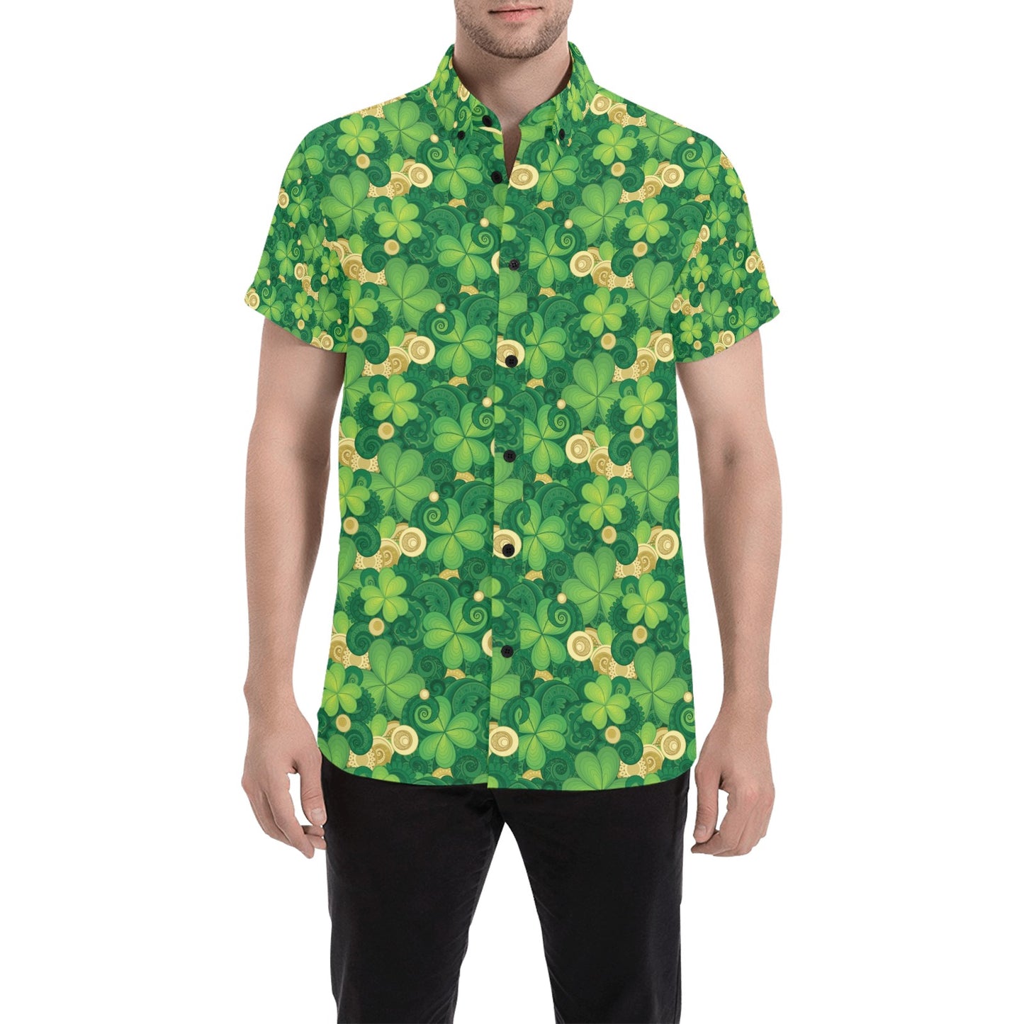 Shamrock Print Design LKS301 Men Short Sleeve Button Up Shirt