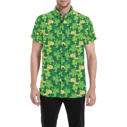 Shamrock Print Design LKS301 Men Short Sleeve Button Up Shirt