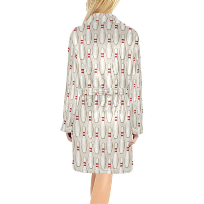 Bowling Pin Pattern Print Design 01 Women's Fleece Robe