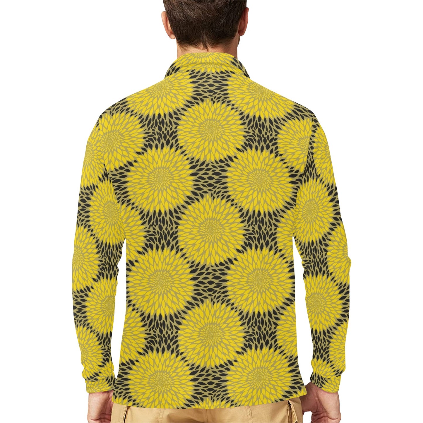 Sunflower Pattern Print Design SF06 Long Sleeve Polo Shirt For Men's