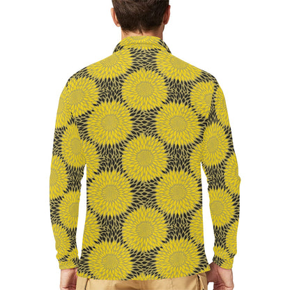 Sunflower Pattern Print Design SF06 Long Sleeve Polo Shirt For Men's
