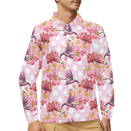 Bird Of Paradise Pattern Print Design BOP011 Long Sleeve Polo Shirt For Men's