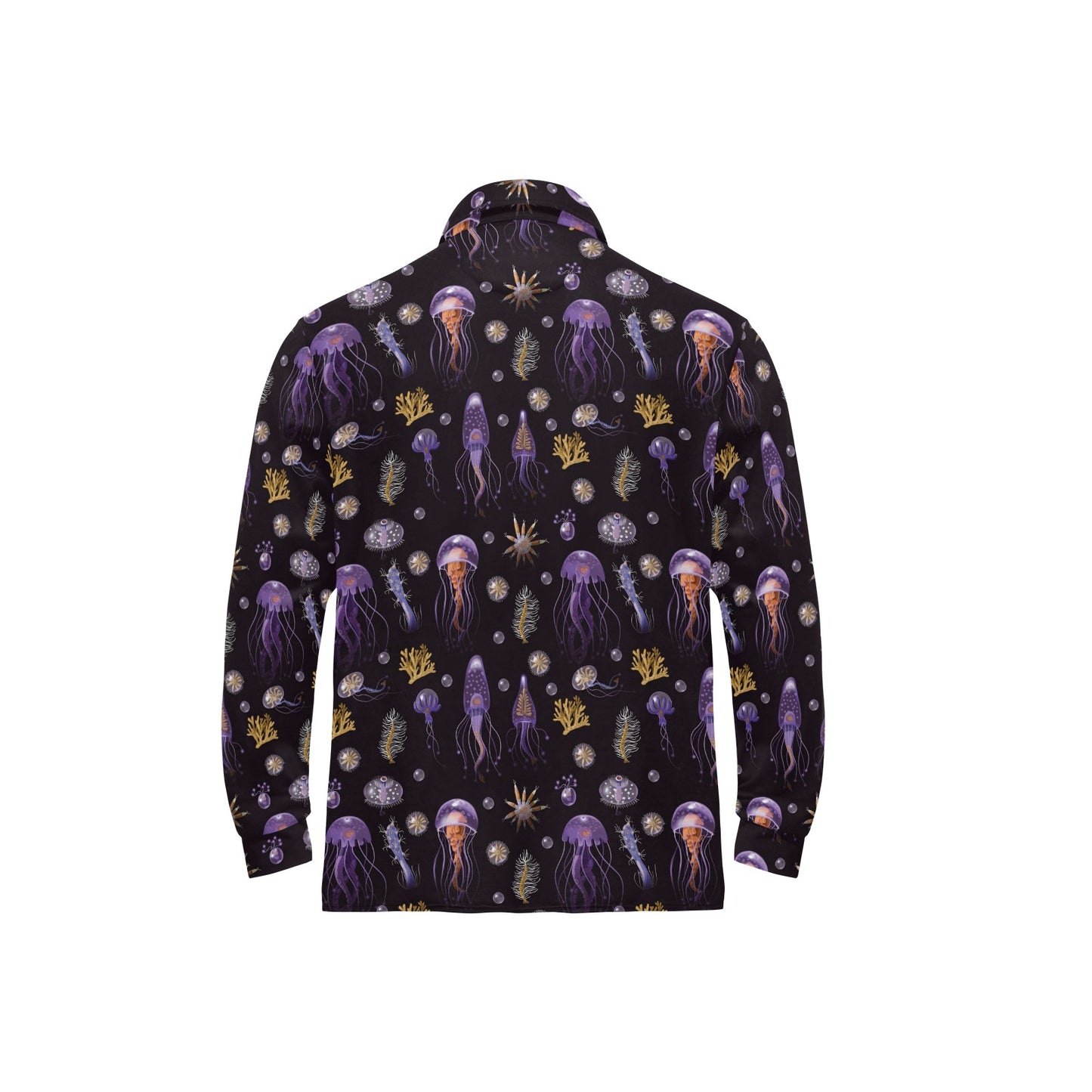 Seaweed With Jelly Fish Print Design LKS305 Long Sleeve Polo Shirt For Men's