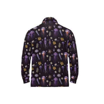 Seaweed With Jelly Fish Print Design LKS305 Long Sleeve Polo Shirt For Men's