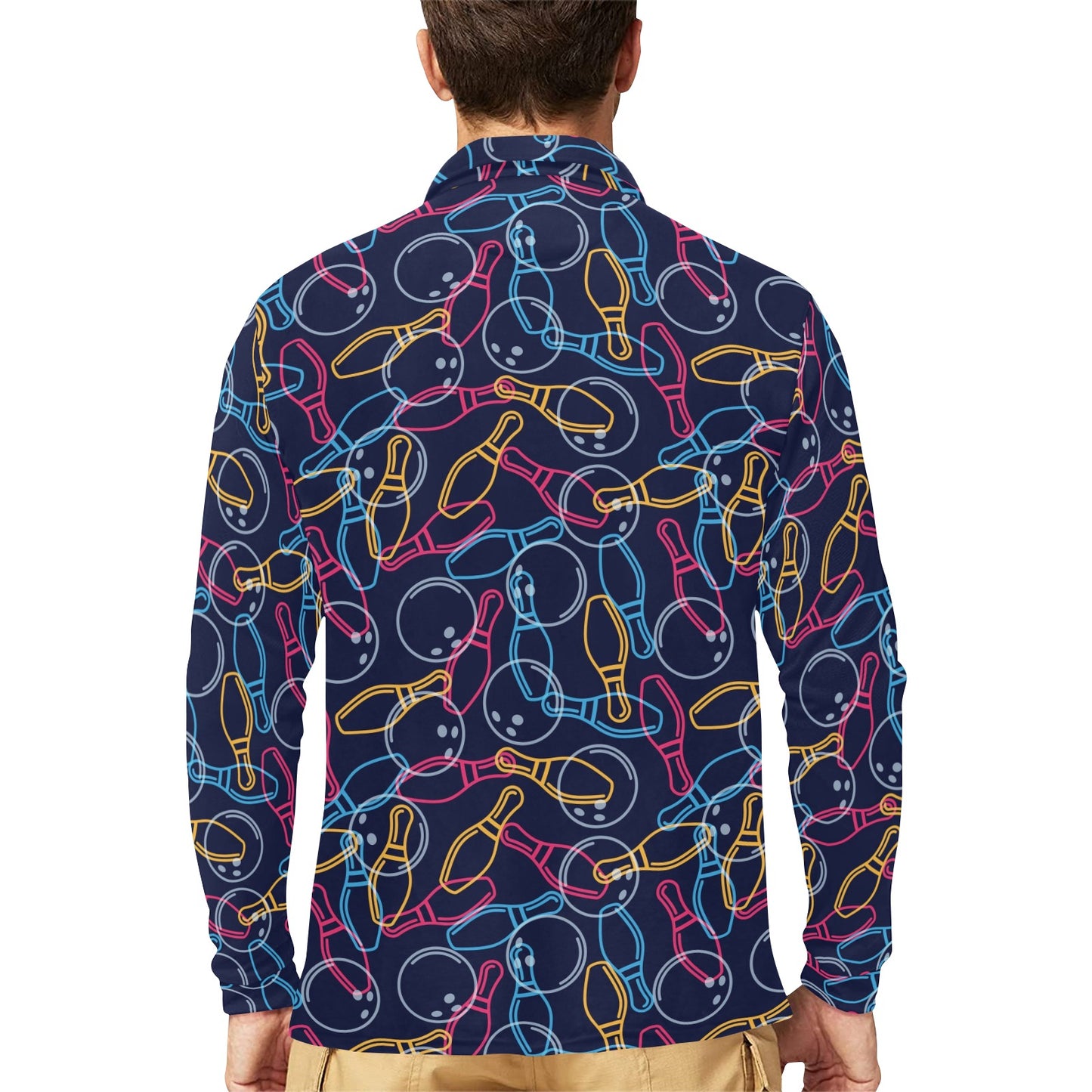 Bowling Pattern Print Design 07 Long Sleeve Polo Shirt For Men's