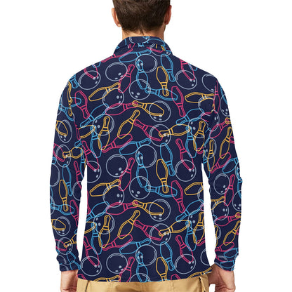 Bowling Pattern Print Design 07 Long Sleeve Polo Shirt For Men's
