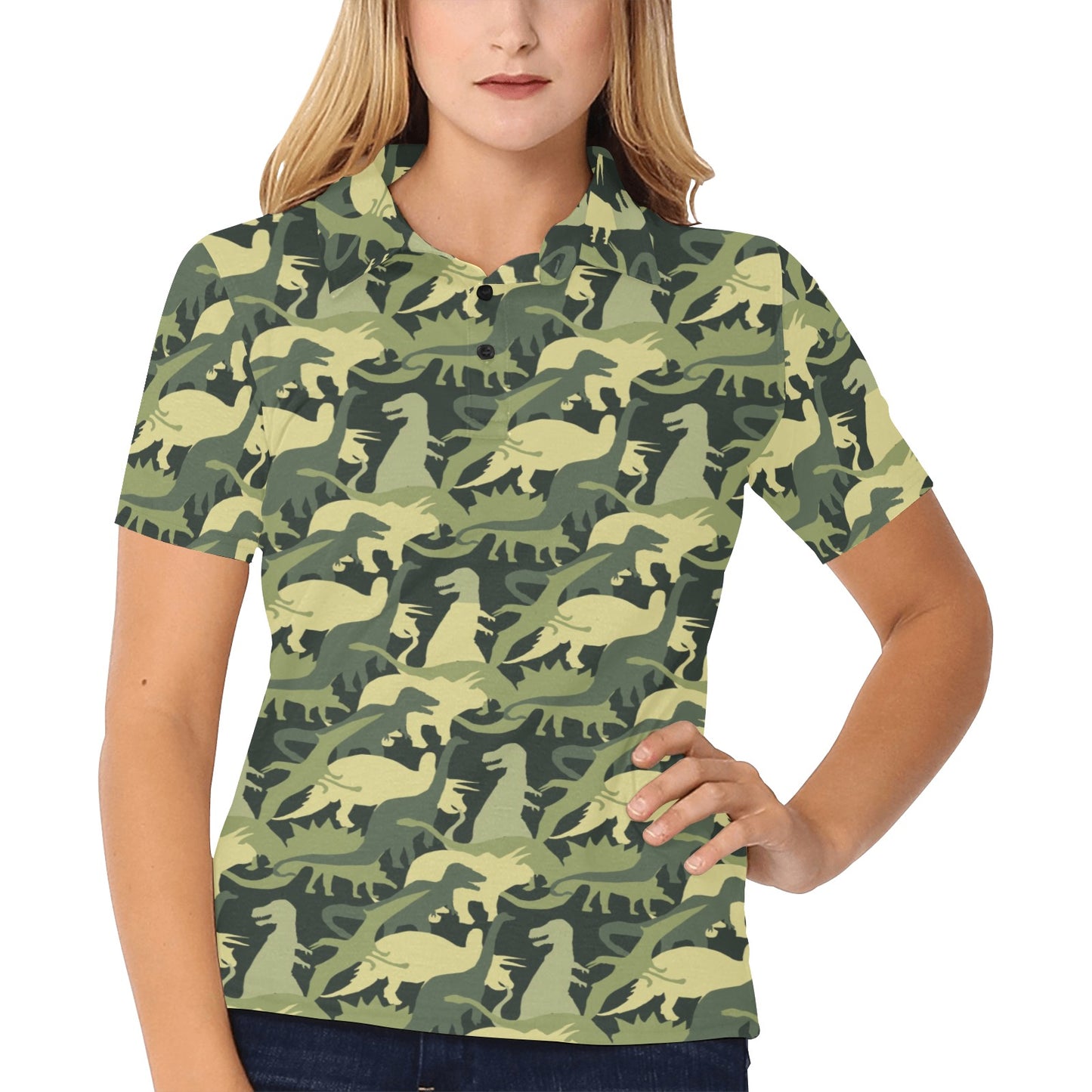 Camouflage Dinosaur Pattern Print Design 03 Women's Polo Shirt
