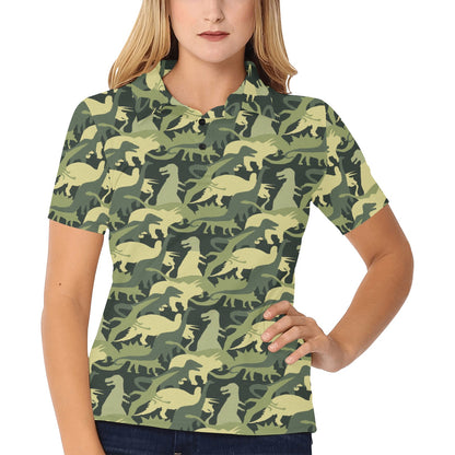 Camouflage Dinosaur Pattern Print Design 03 Women's Polo Shirt