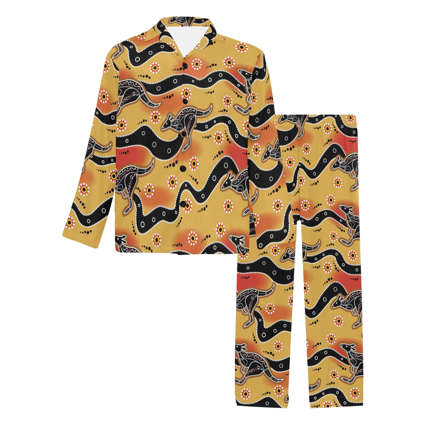 Kangaroos Aboriginal Pattern Print Design 06 Men's Long Pajama Set