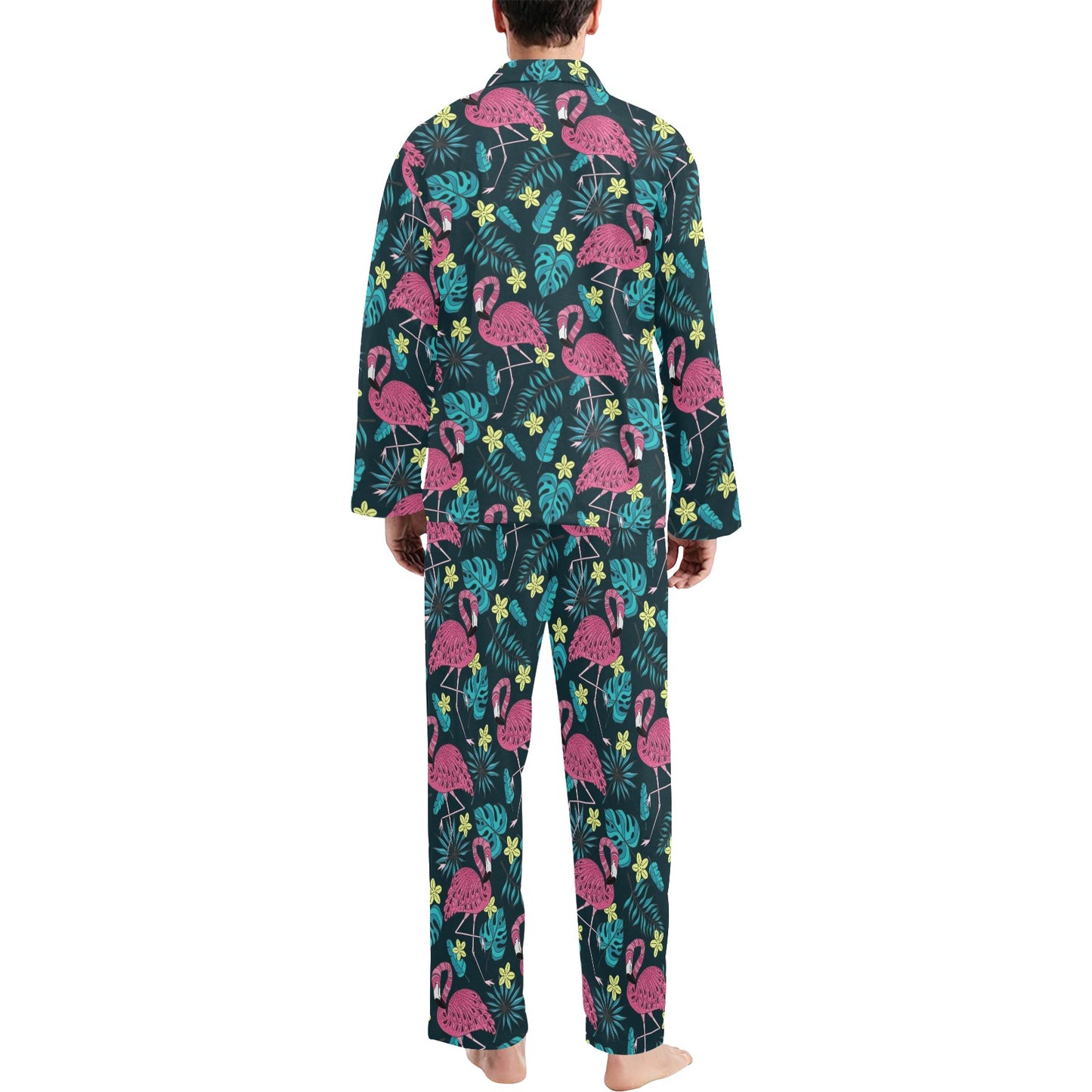 Flamingo Print Pattern Men's Long Pajama Set