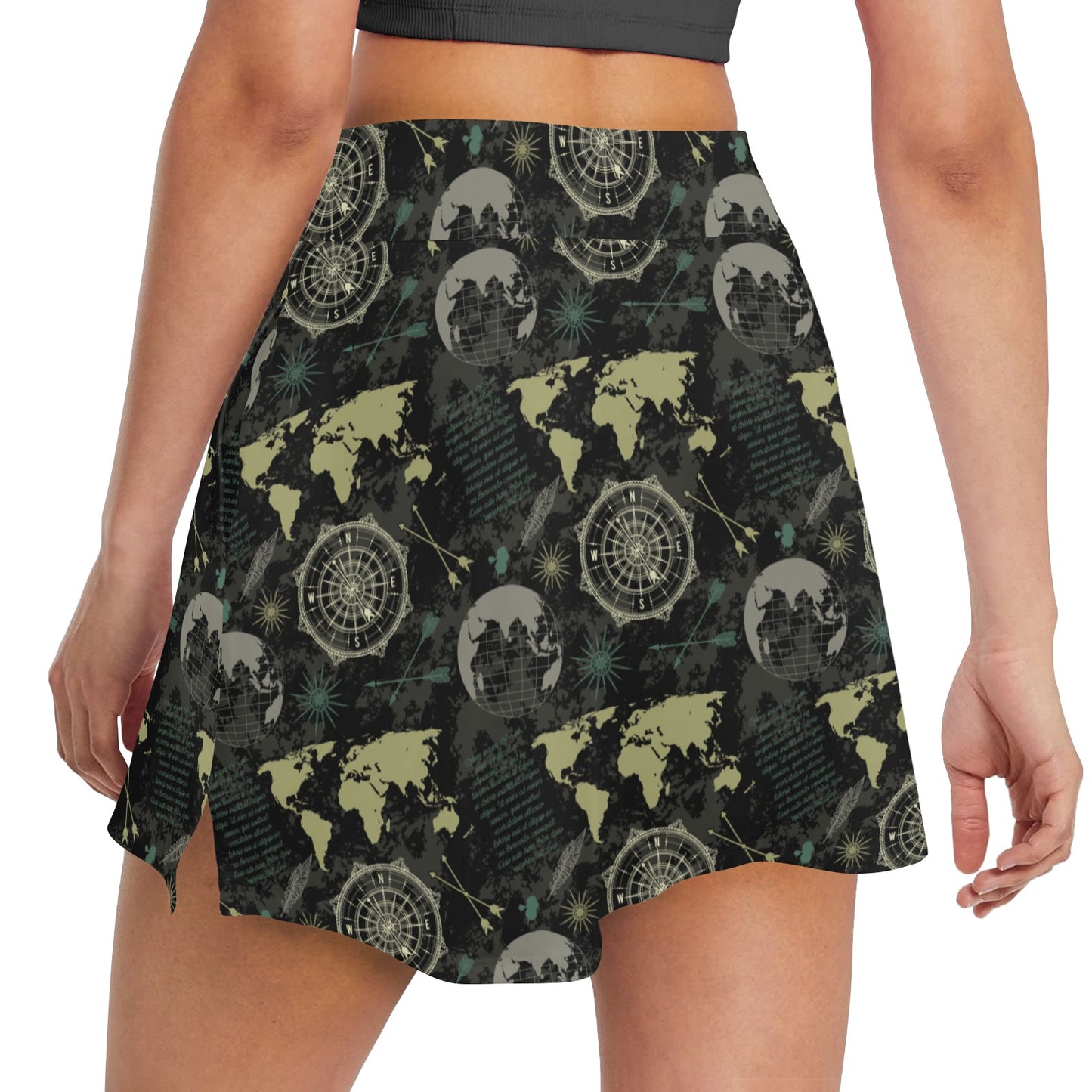 World Map Print Design LKS303 17" Golf & Pickleball Skort with Pockets