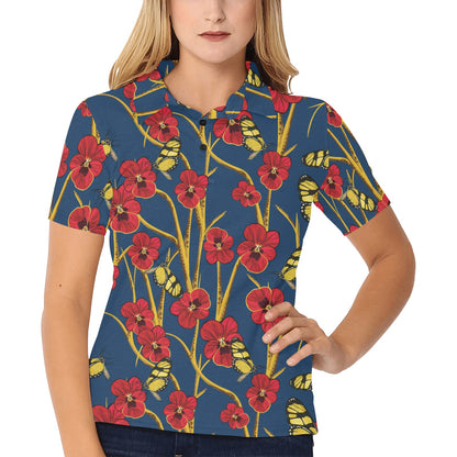 Pansy Pattern Print Design A01 Women's Polo Shirt