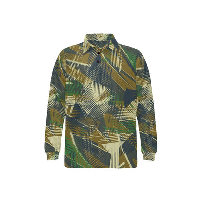 Military Camouflage Pattern Print Design 01 Long Sleeve Polo Shirt For Men's