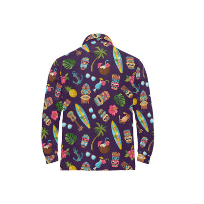 Hawaiian Themed Pattern Print Design H024 Long Sleeve Polo Shirt For Men's