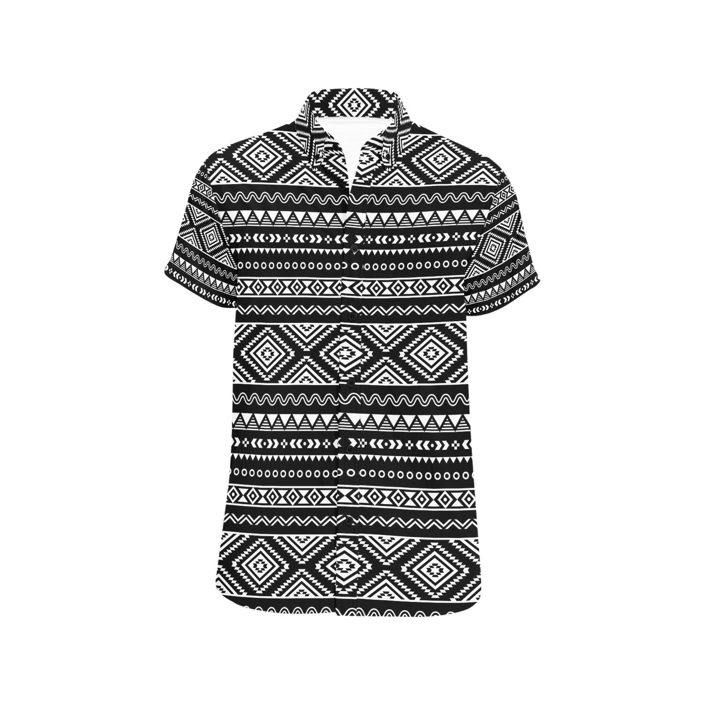 Tribal Pattern Print Design LKS301 Men Short Sleeve Button Up Shirt