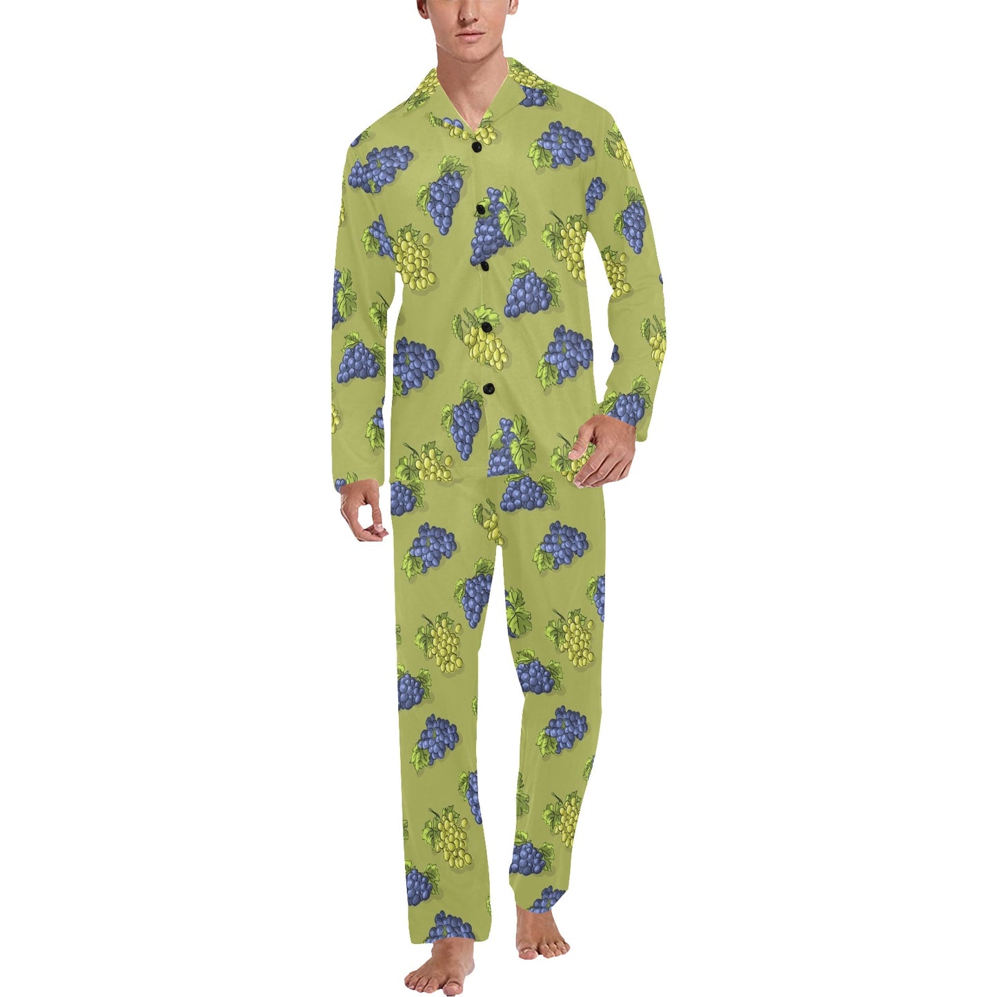 Grape Pattern Print Design GP08 Men's Long Pajama Set