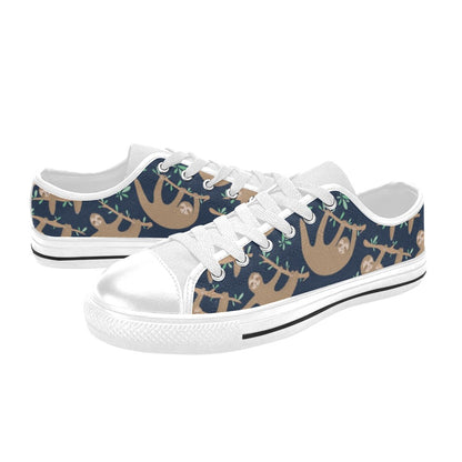 Sloth Print Design LKS307 Women's White Low Top Shoes