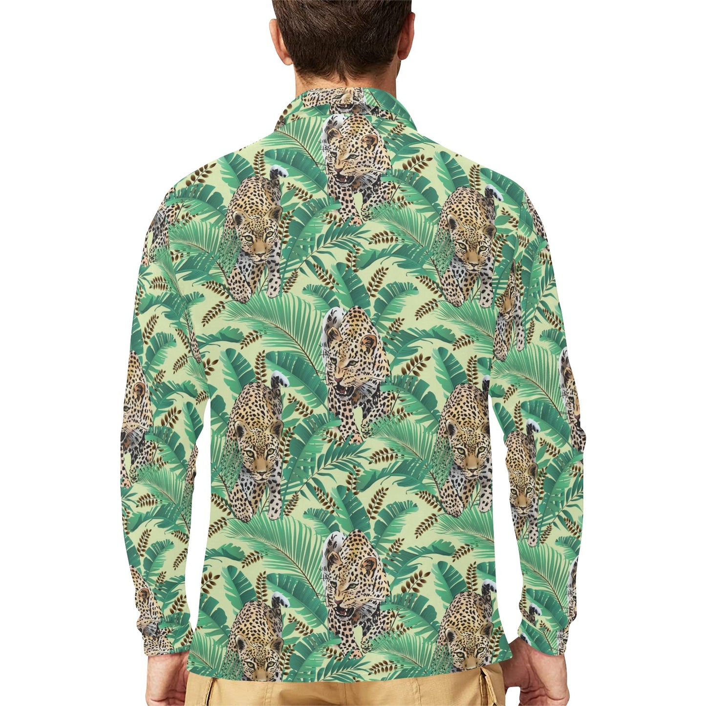 Leopard Pattern Print Design 03 Long Sleeve Polo Shirt For Men's