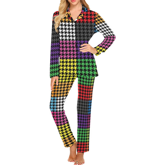 Houndstooth Colorful Pattern Print Design 01 Women's Long Pajama Set