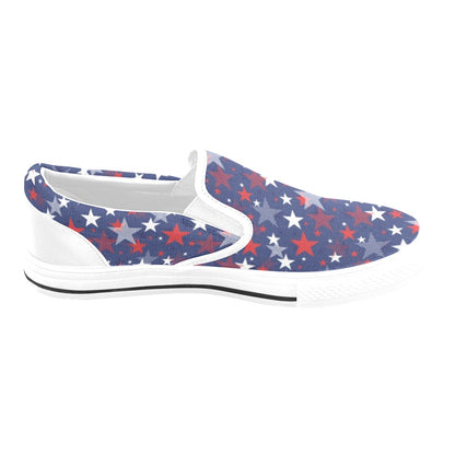 Star Print Design LKS304 White Slip Ons Canvas Women's Shoes