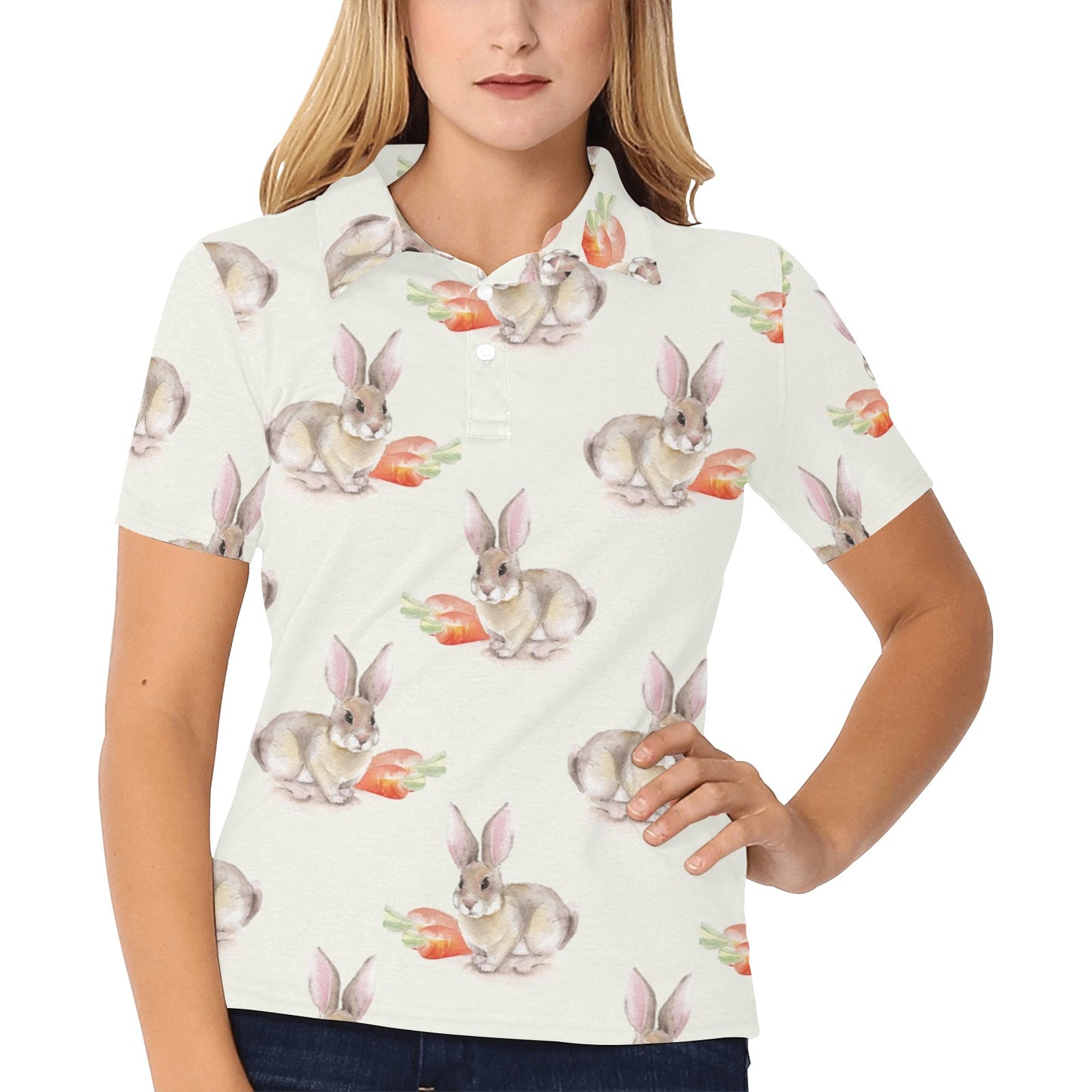 Rabbit Pattern Print Design 01 Women's Polo Shirt