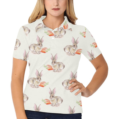 Rabbit Pattern Print Design 01 Women's Polo Shirt