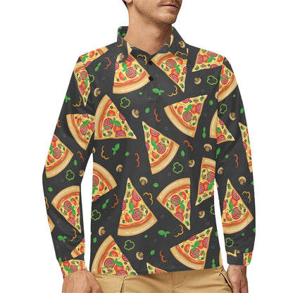 Pizza Pattern Print Design A02 Long Sleeve Polo Shirt For Men's