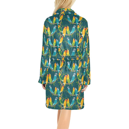 Lovebird Pattern Print Design 02 Women's Fleece Robe