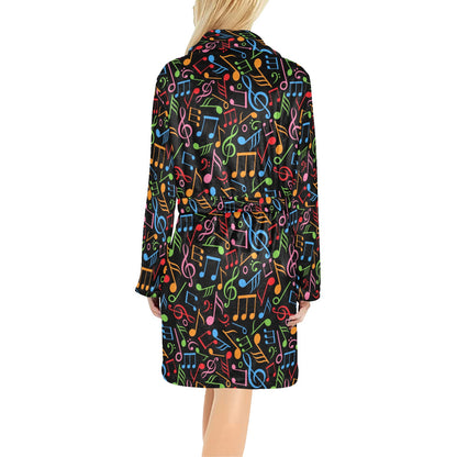 Music Note Colorful Themed Print Women's Fleece Robe