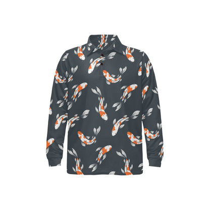KOI Fish Pattern Print Design 04 Long Sleeve Polo Shirt For Men's