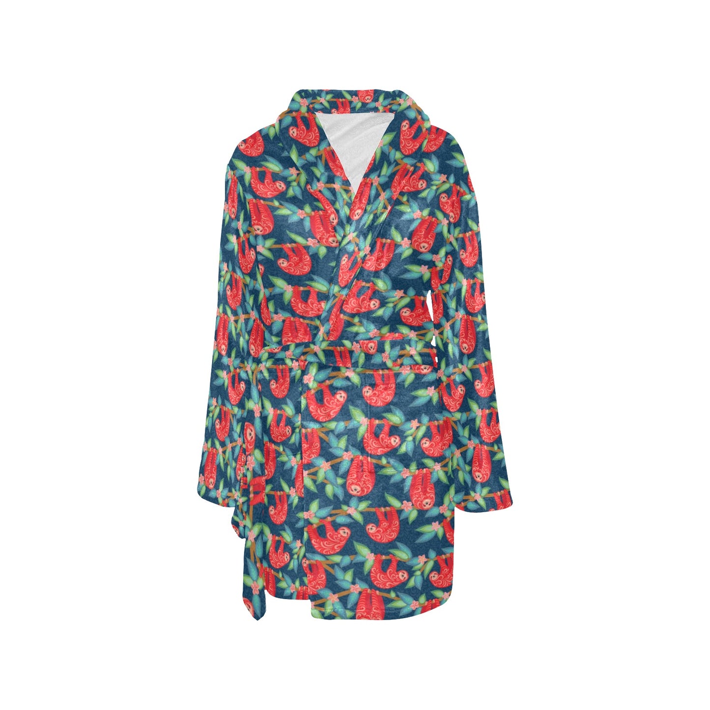 Sloth Red Design Themed Print Women's Fleece Robe