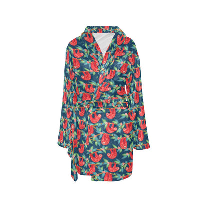 Sloth Red Design Themed Print Women's Fleece Robe