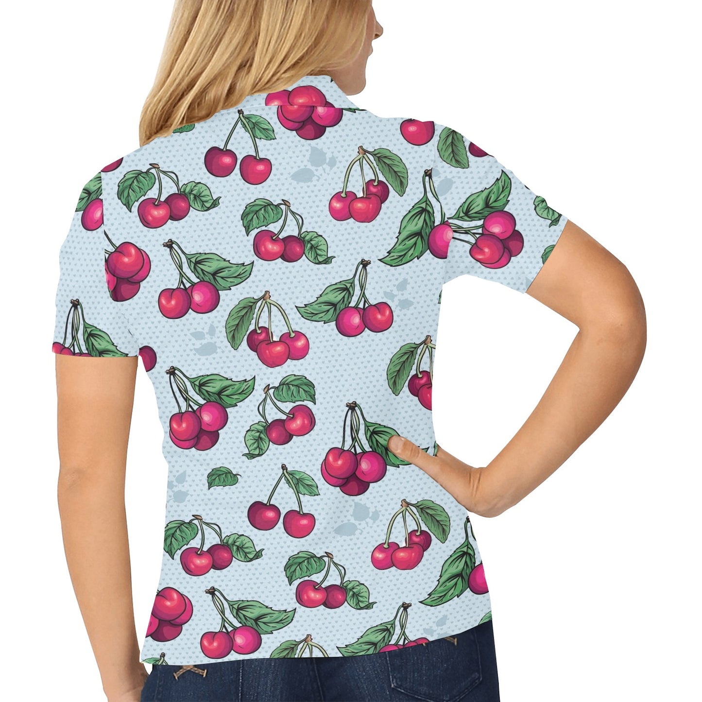 Cherry Pattern Print Design CH01 Women's Polo Shirt