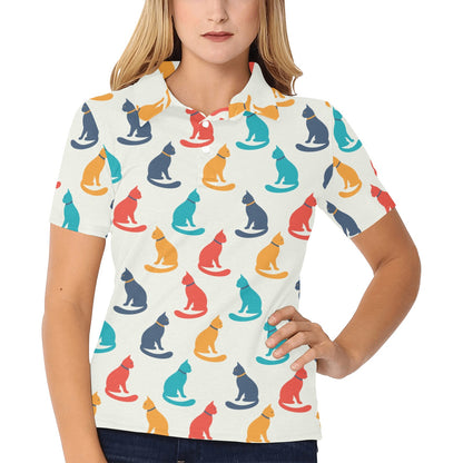 Cat Pattern Print Design 03 Women's Polo Shirt
