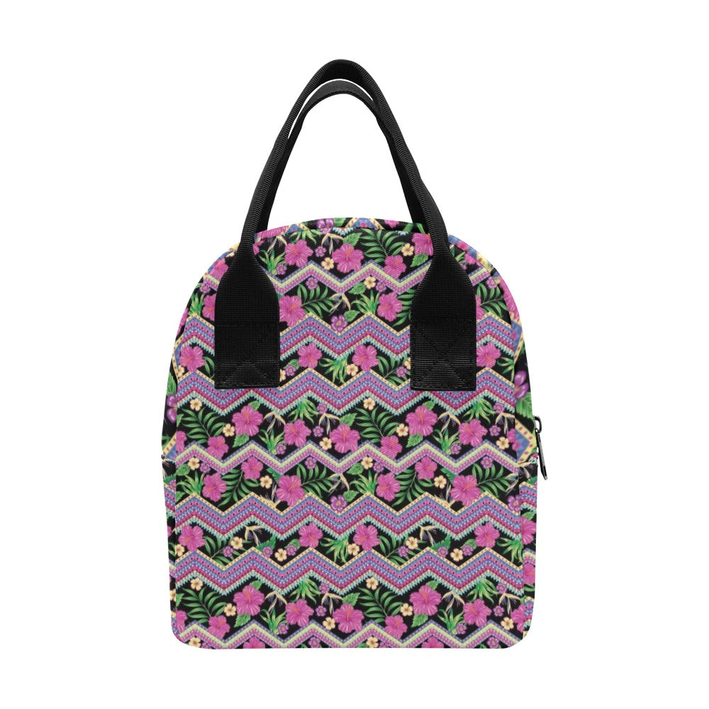 Hibiscus Pink Zigzag Line Pattern Design LKS307 Insulated Lunch Bag