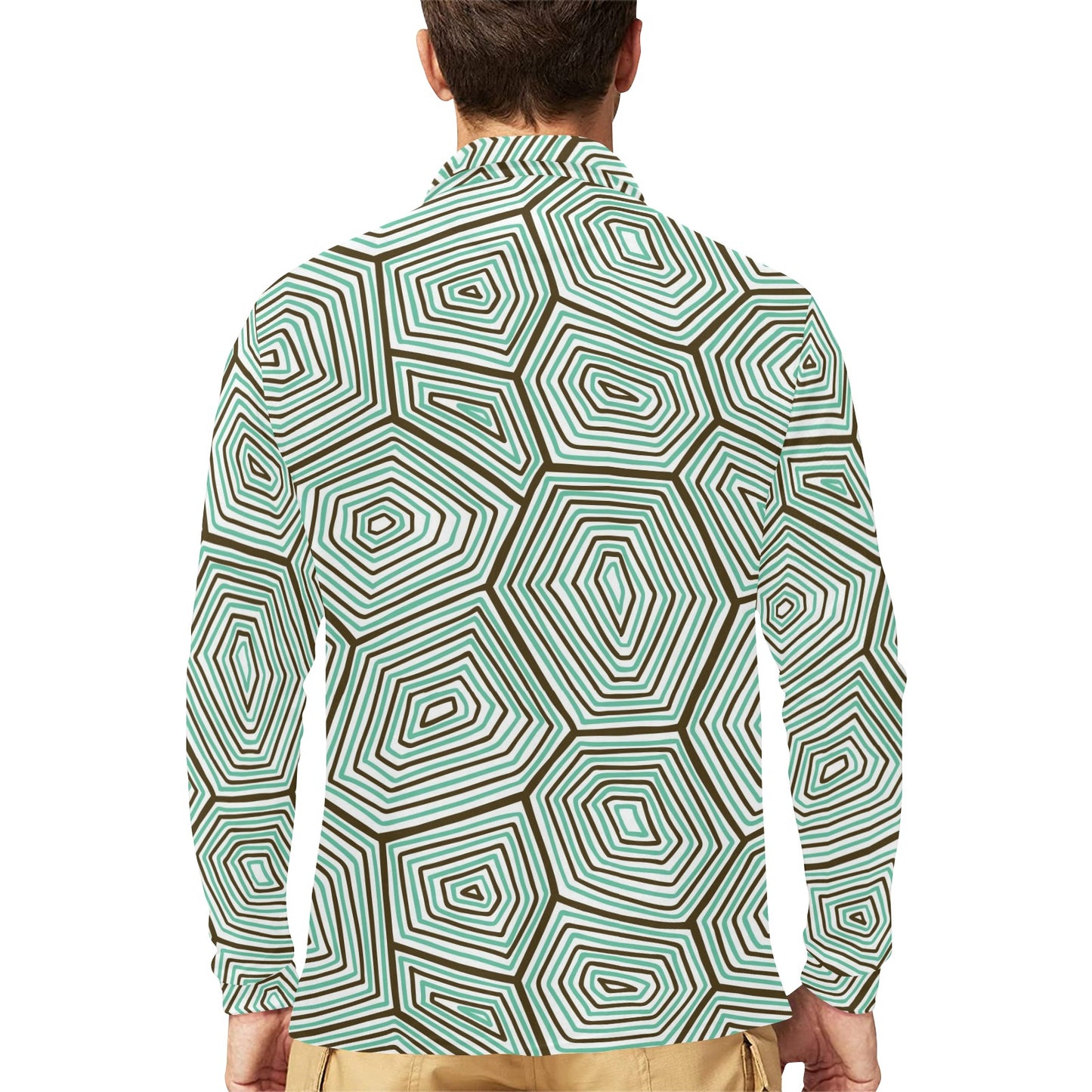Sea Turtle Skin Print Long Sleeve Polo Shirt For Men's