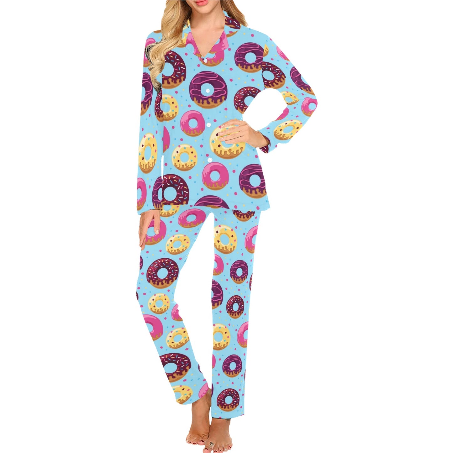 Donut Pattern Print Design DN07 Women's Long Pajama Set