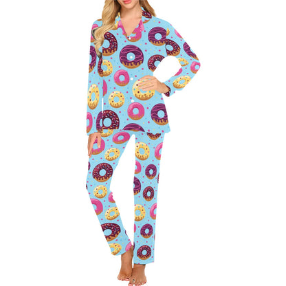 Donut Pattern Print Design DN07 Women's Long Pajama Set
