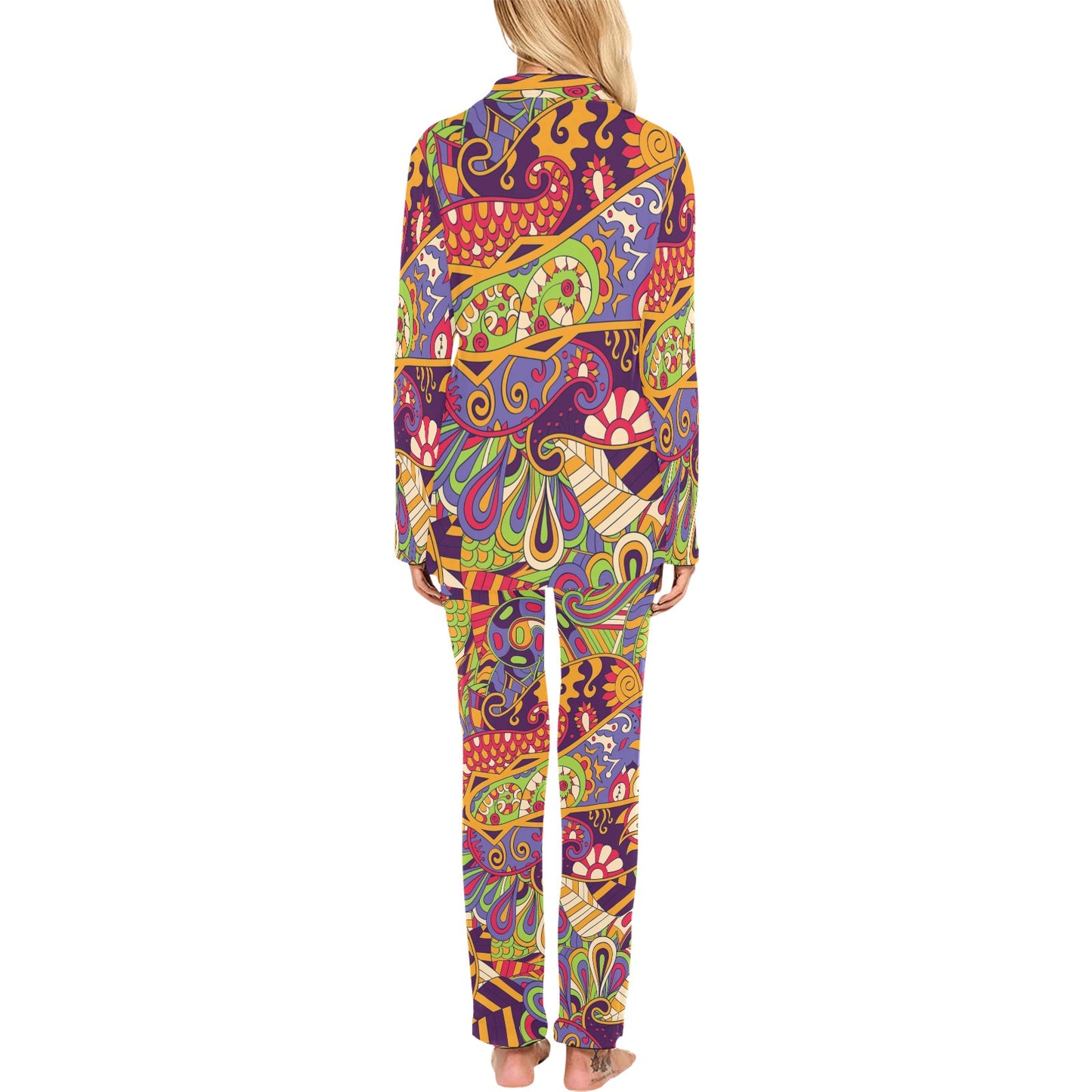 Funky Retro Pattern Print Design A04 Women's Long Pajama Set