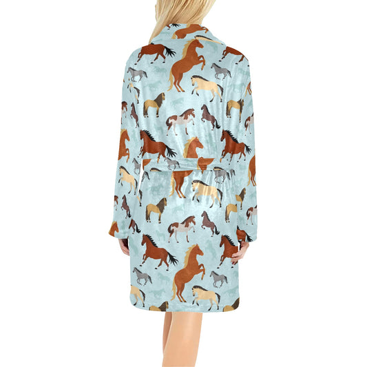 Horse Cute Themed Pattern Print Women's Fleece Robe
